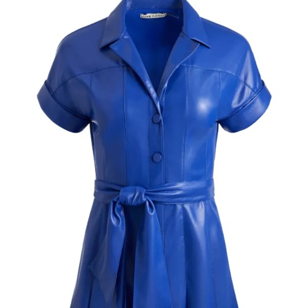 Alice + Olivia Royal Blue Shirley short-sleeved pleated shirt dress